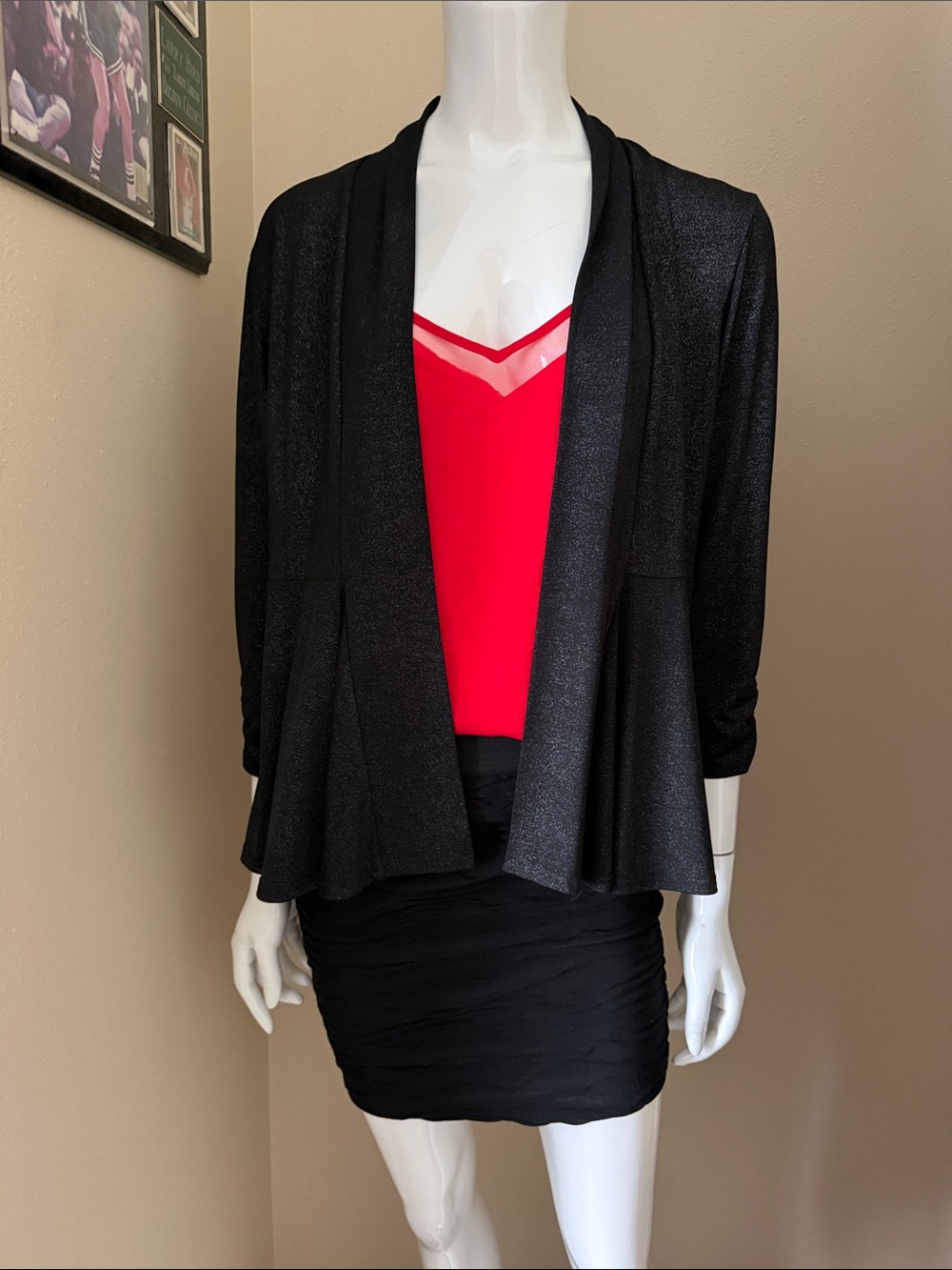 Black Open-Front Shimmer Cardigan